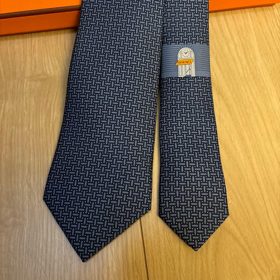HERMES ネクタイ ブルー系(H柄) #美品