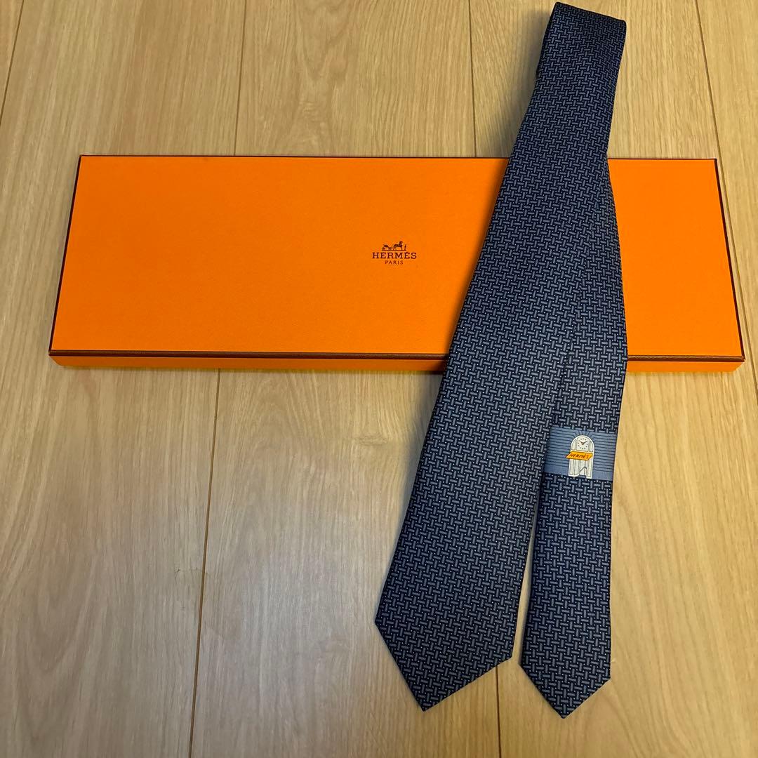 HERMES ネクタイ ブルー系(H柄) #美品