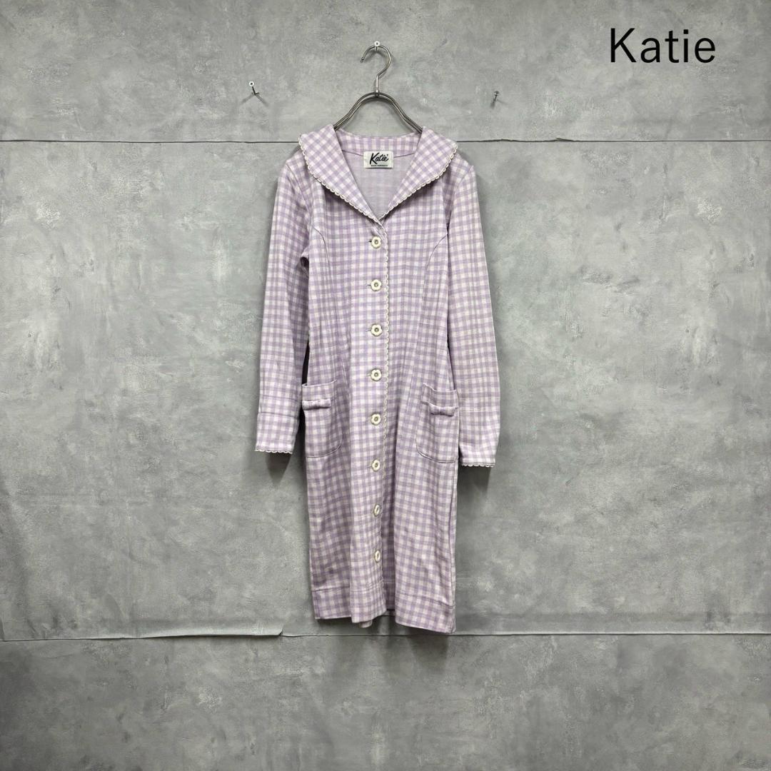 Katie パープル ギンガムチェック ワンピース N2237