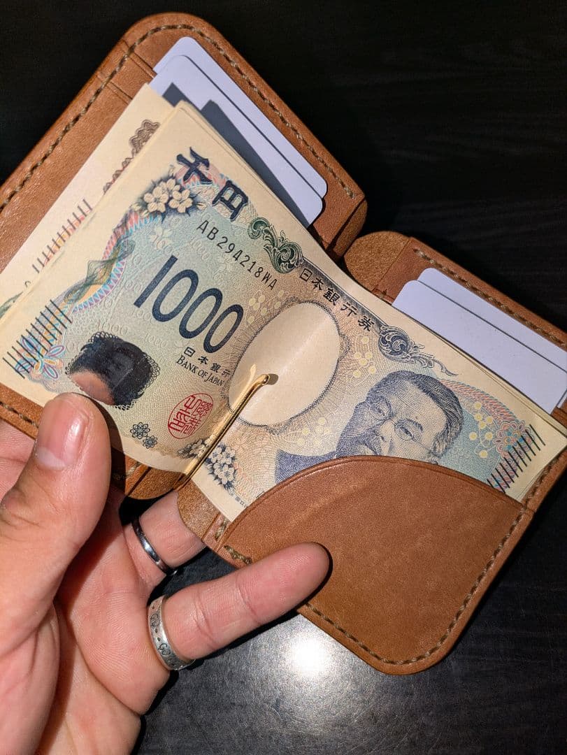 イタリアンレザー マネークリップ式 コンパクト財布 本革 総手縫い ハンドメイド