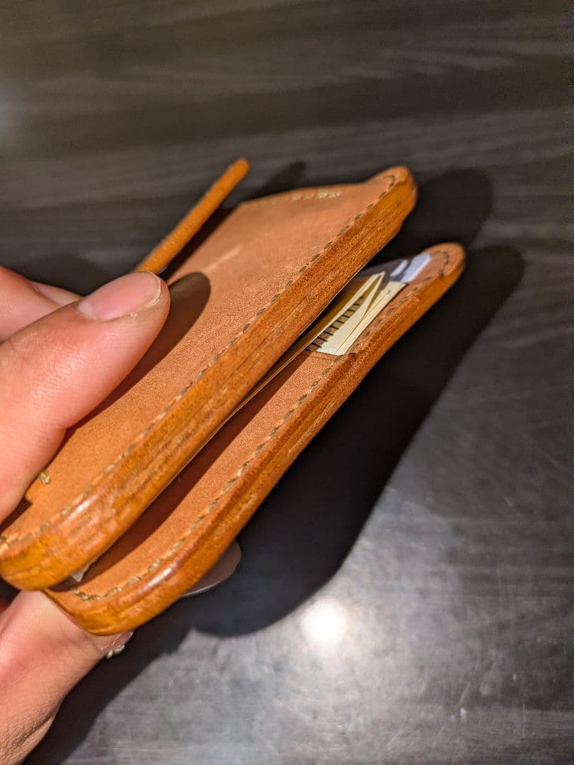 イタリアンレザー マネークリップ式 コンパクト財布 本革 総手縫い ハンドメイド