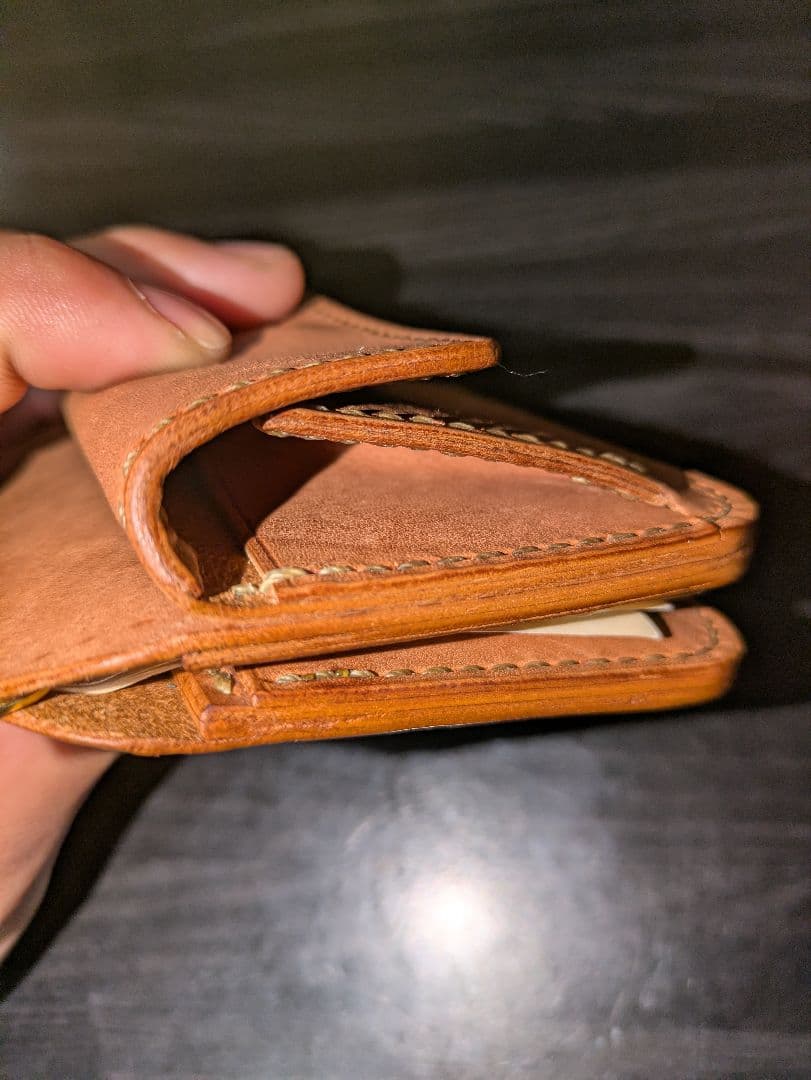 イタリアンレザー マネークリップ式 コンパクト財布 本革 総手縫い ハンドメイド