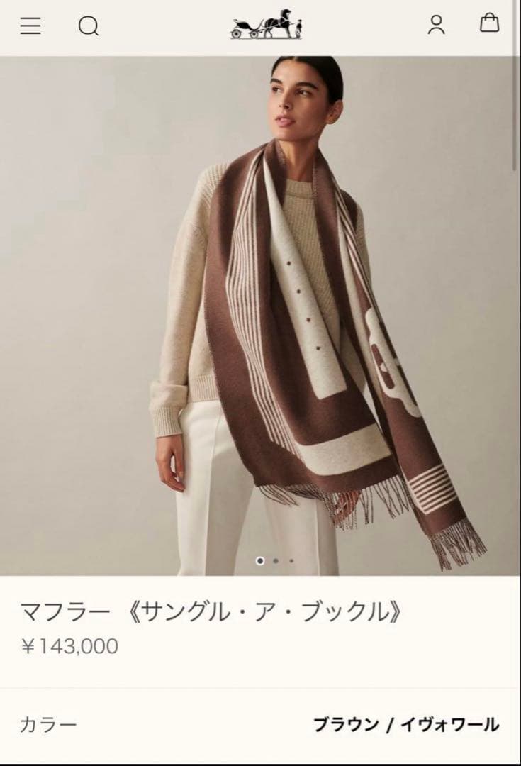 エルメス☆カシミヤマフラー 【サングル・ア・ブックル】美品