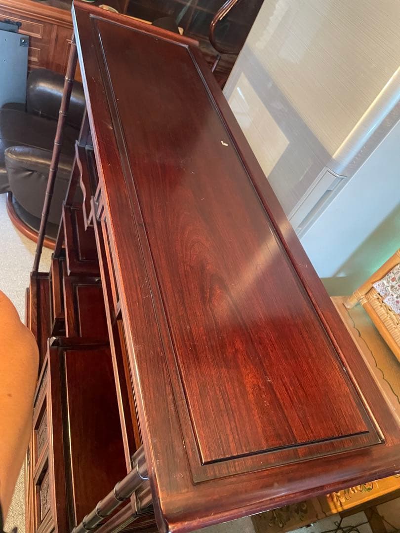 当時物　中国小叶紫檀家具 紫檀茶箪笥 透かし彫り飾り棚 年代品　昭和レトロ