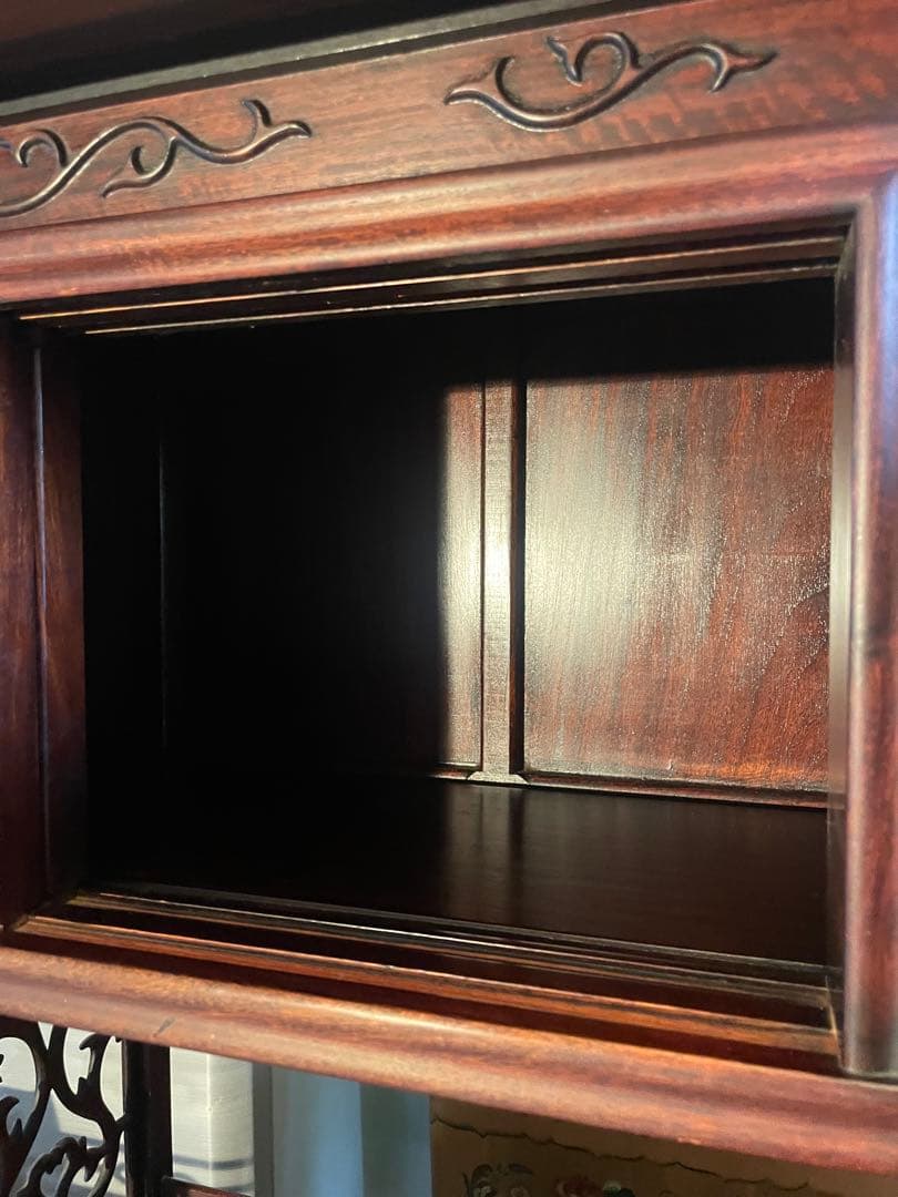 当時物　中国小叶紫檀家具 紫檀茶箪笥 透かし彫り飾り棚 年代品　昭和レトロ