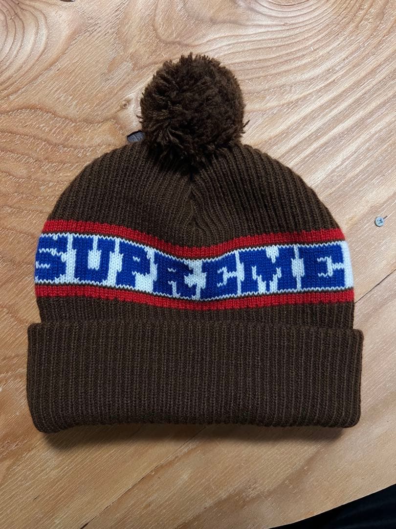 Supreme ブラウン ニット帽 ポンポン付き