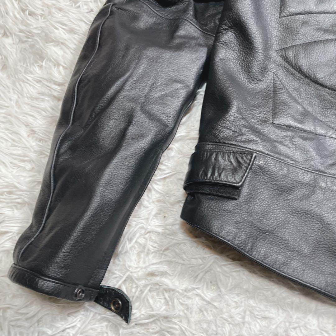 極美品　ライダースジャケット　本革　レザー　ブラック　黒　XL パッド入り