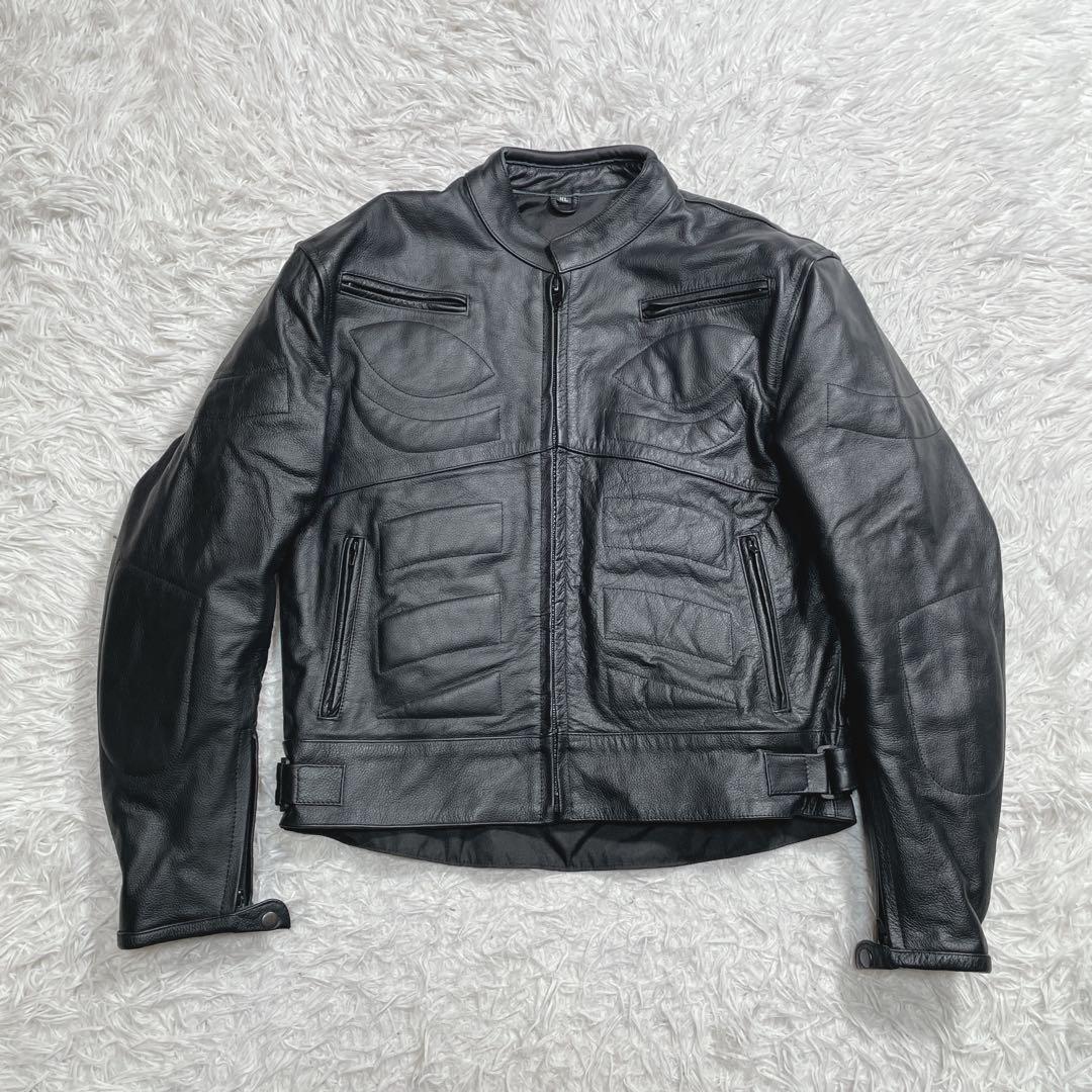 極美品　ライダースジャケット　本革　レザー　ブラック　黒　XL パッド入り