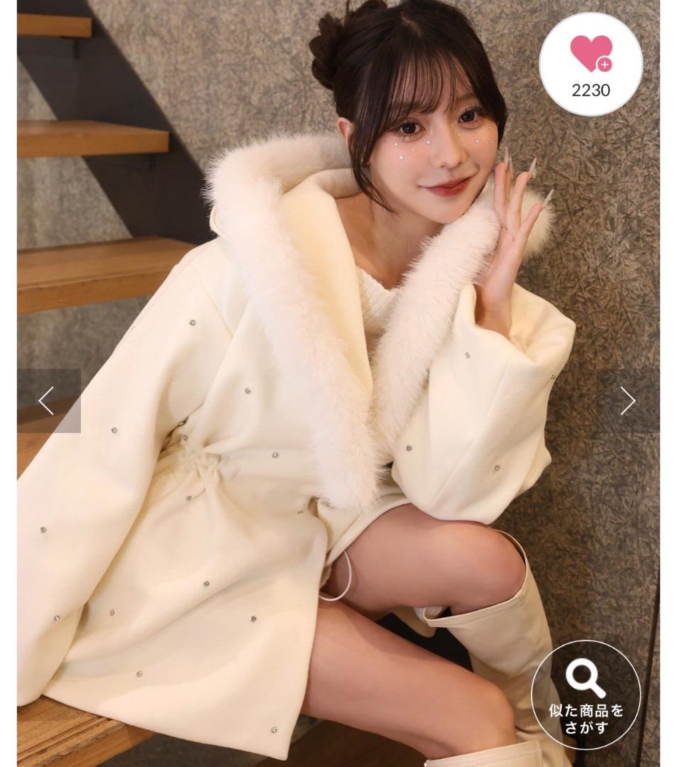 最終値下げ NICE CLAP フードフェイクファービジューミドルコート