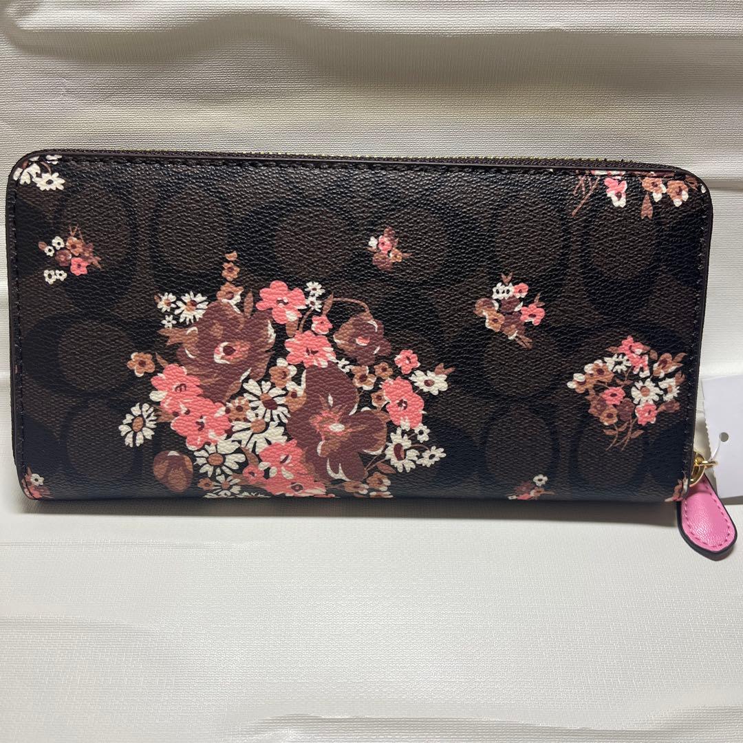 【新品未使用】COACH 長財布 ブラウンマルチシグネチャー フローラルプリント