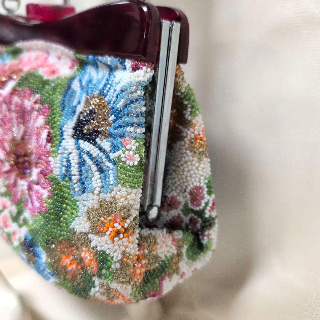 花柄ビーズ刺繍　ハンドバッグ　はしもと　和装バック　超美品　昭和レトロ