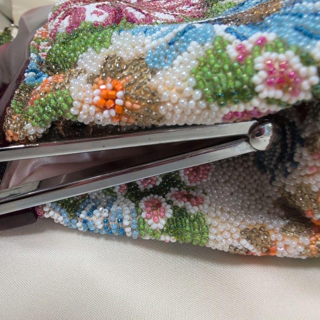 花柄ビーズ刺繍　ハンドバッグ　はしもと　和装バック　超美品　昭和レトロ