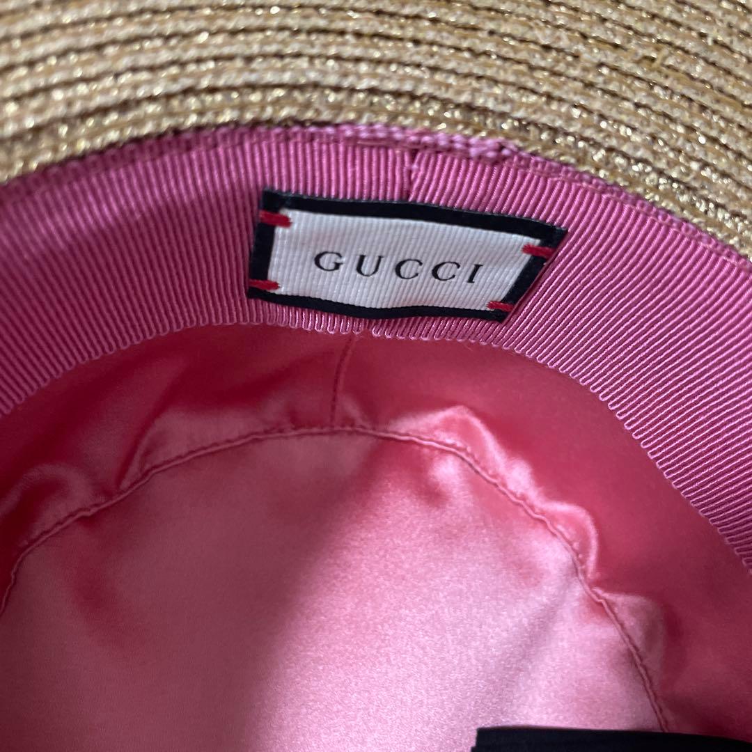 GUCCI ビーズ刺繍蜂モチーフ 麦わら帽子 2回着用超美品