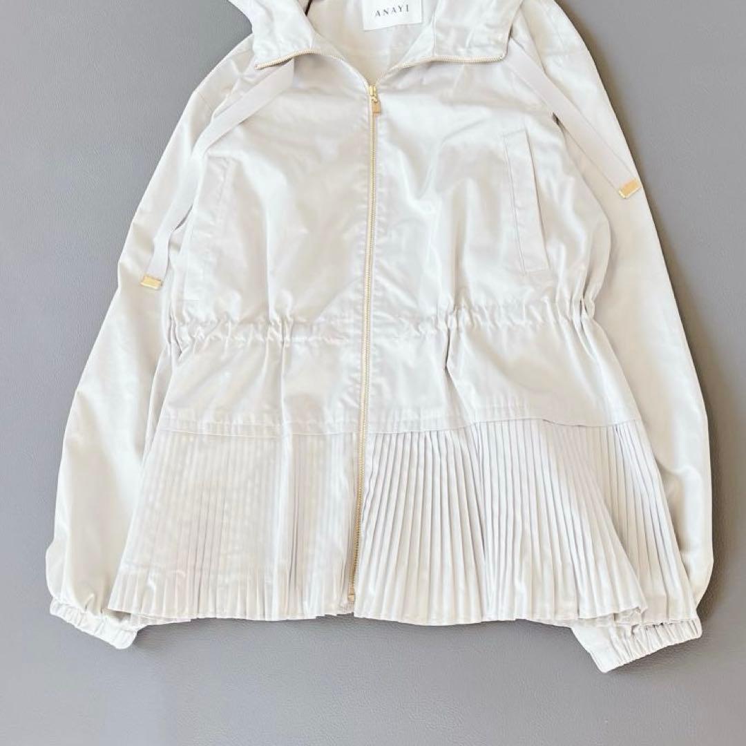 現行✨ANAYI 撥水タフタペプラムプリーツブルゾン　フード　36