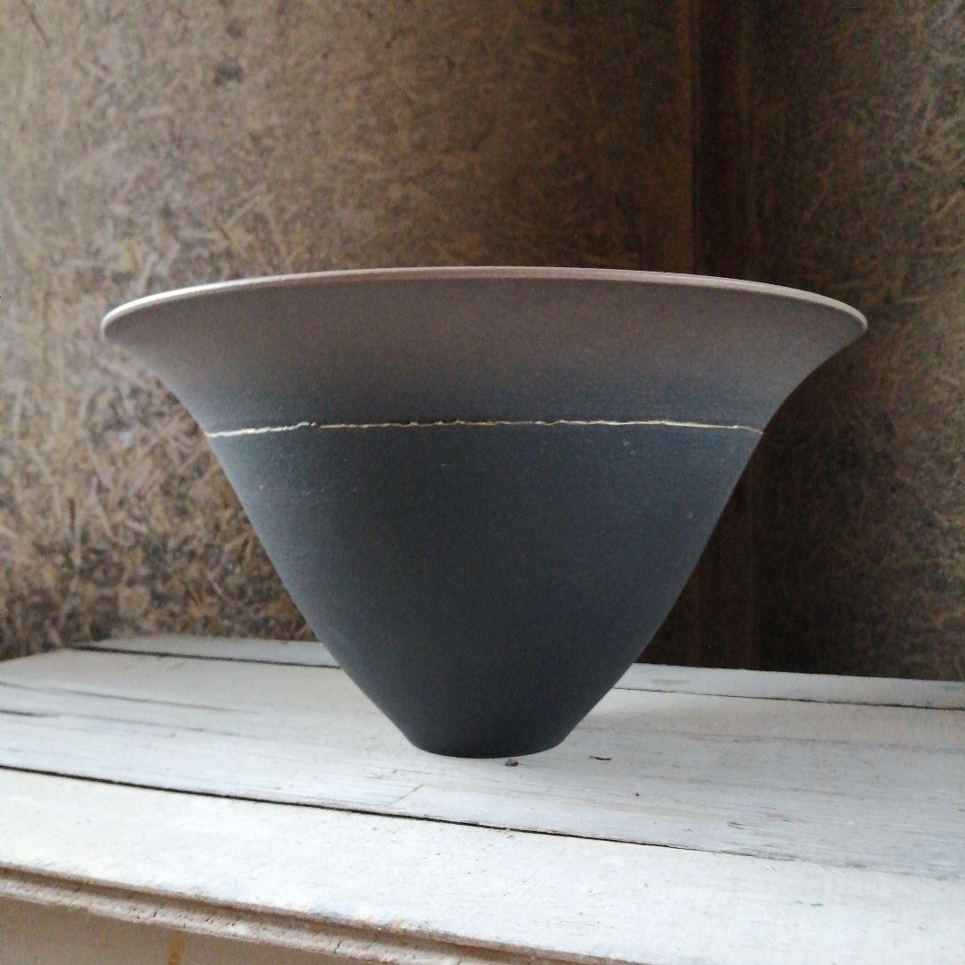 清水焼　小林正明　黒釉窯変紋花器　31.8cm