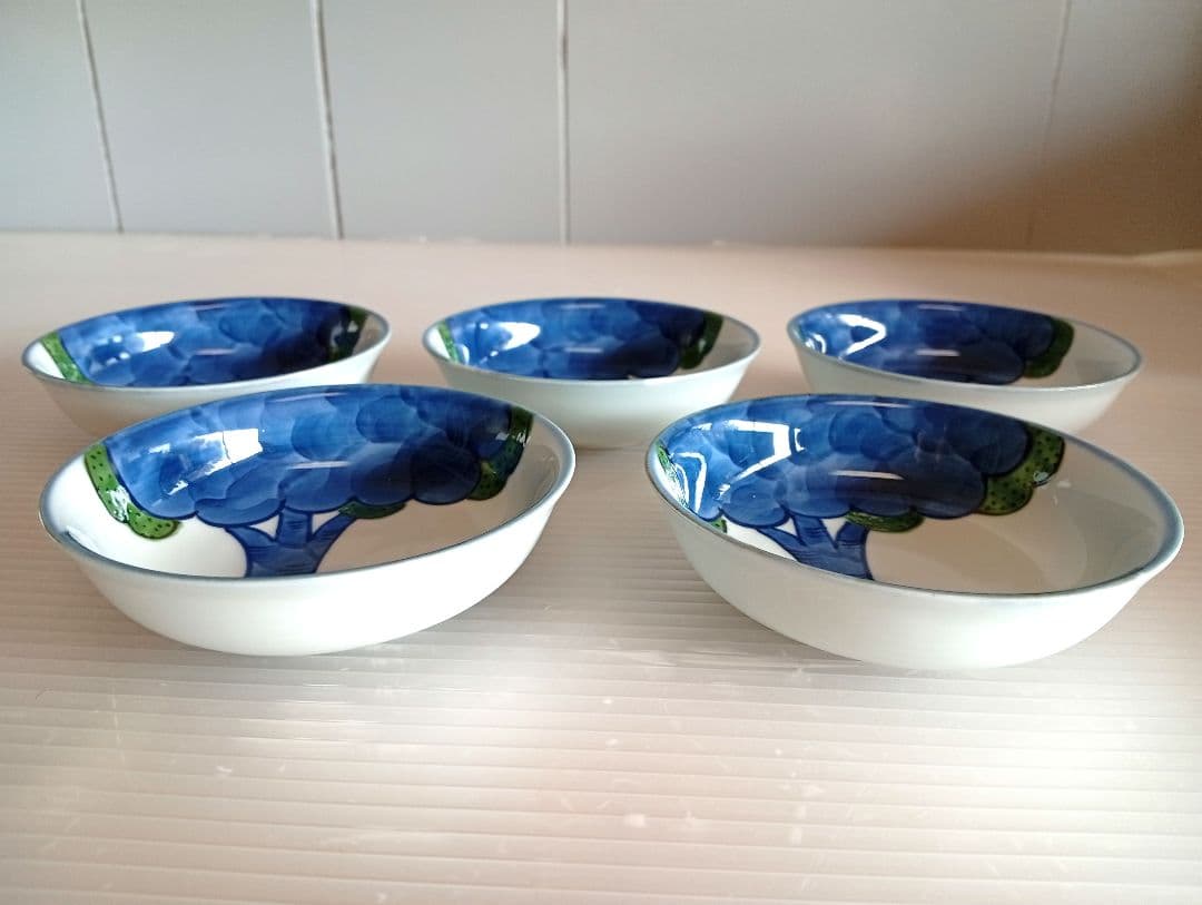 【新品未使用 】 源右衛門 染錦 大樹 小皿 5枚 共箱