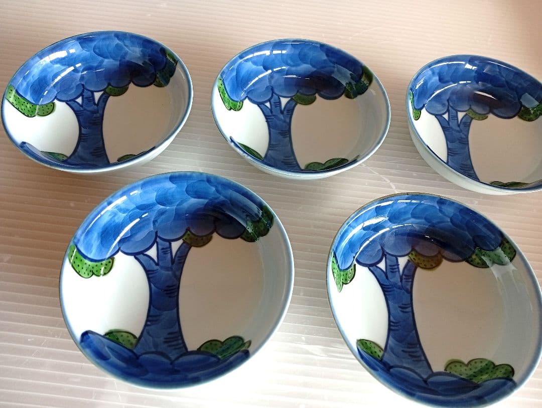 【新品未使用 】 源右衛門 染錦 大樹 小皿 5枚 共箱