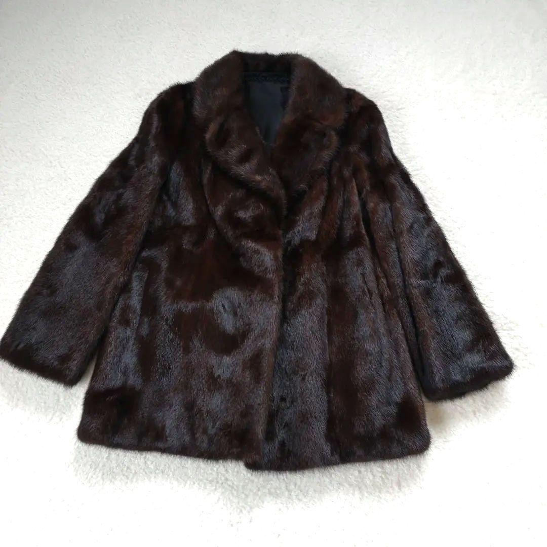 ☆美品☆ミンク ファーコート 毛皮コート 裏地 花柄 サイズ11 ダークブラウン