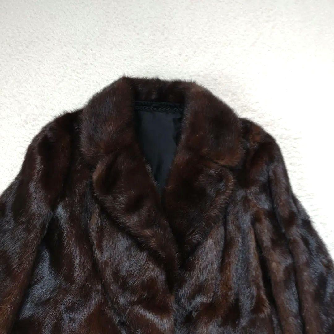 ☆美品☆ミンク ファーコート 毛皮コート 裏地 花柄 サイズ11 ダークブラウン