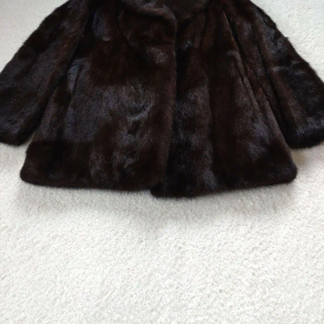 ☆美品☆ミンク ファーコート 毛皮コート 裏地 花柄 サイズ11 ダークブラウン