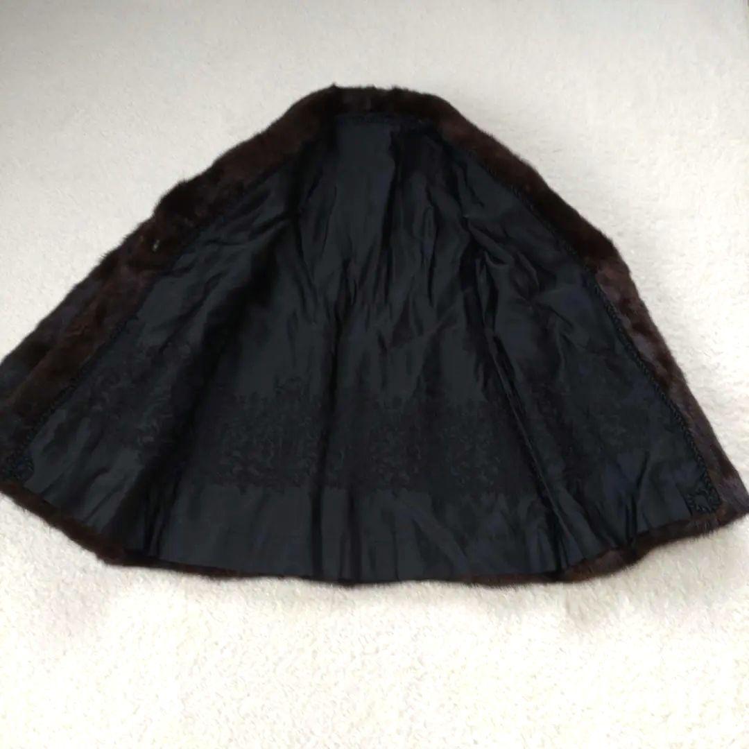 ☆美品☆ミンク ファーコート 毛皮コート 裏地 花柄 サイズ11 ダークブラウン