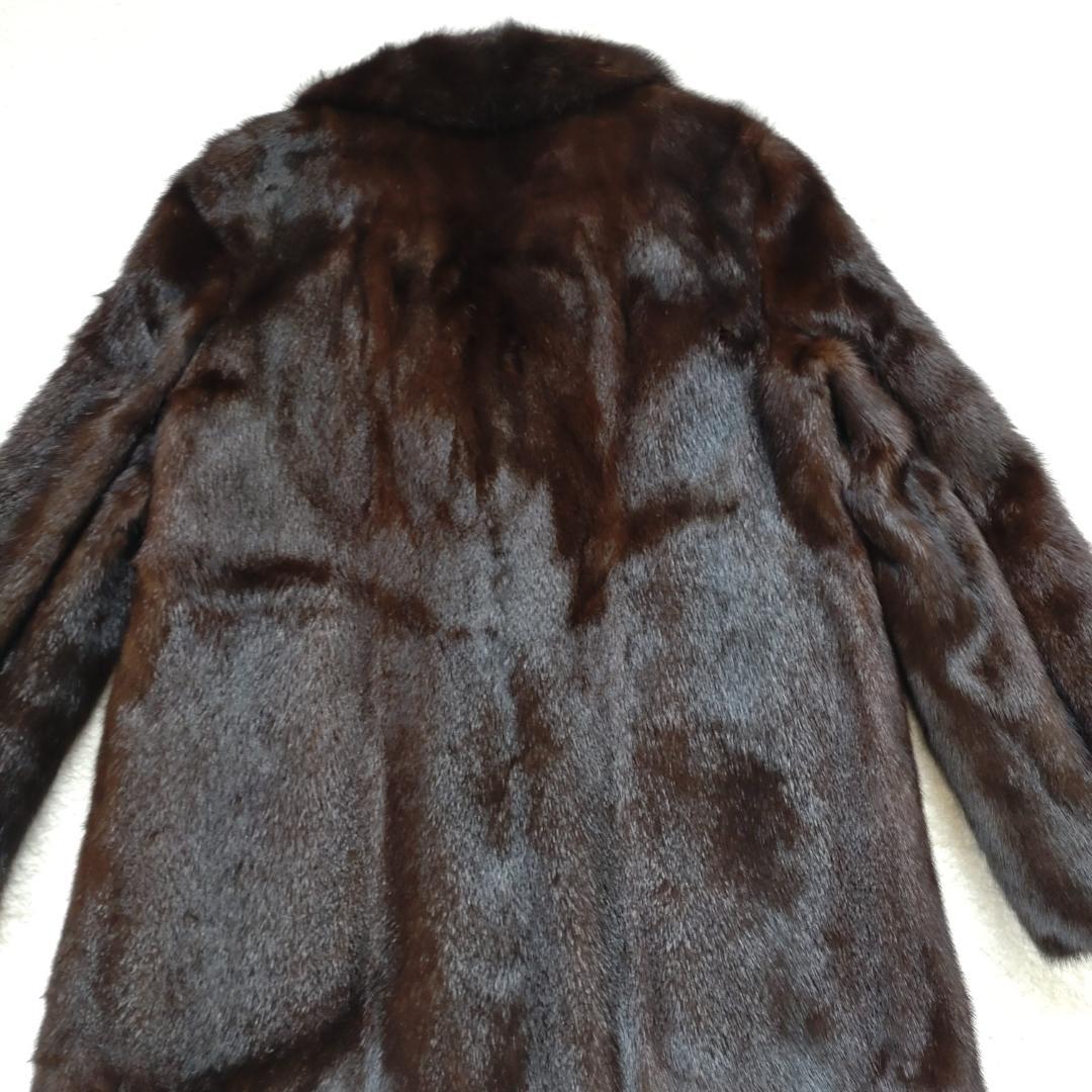 ☆美品☆ミンク ファーコート 毛皮コート 裏地 花柄 サイズ11 ダークブラウン