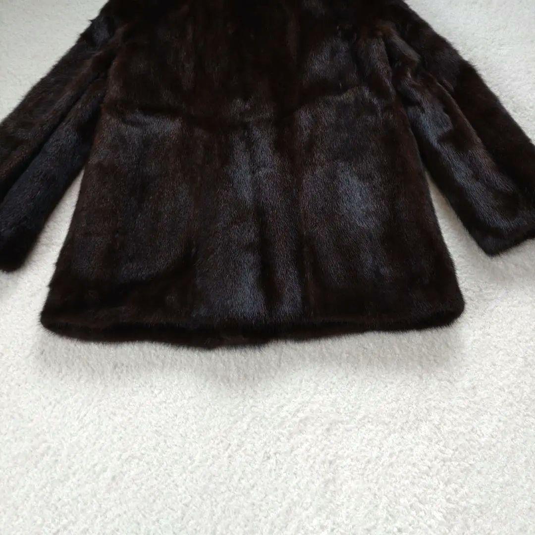 ☆美品☆ミンク ファーコート 毛皮コート 裏地 花柄 サイズ11 ダークブラウン
