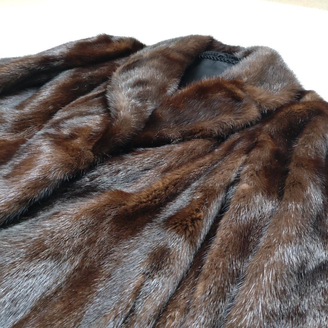 ☆美品☆ミンク ファーコート 毛皮コート 裏地 花柄 サイズ11 ダークブラウン