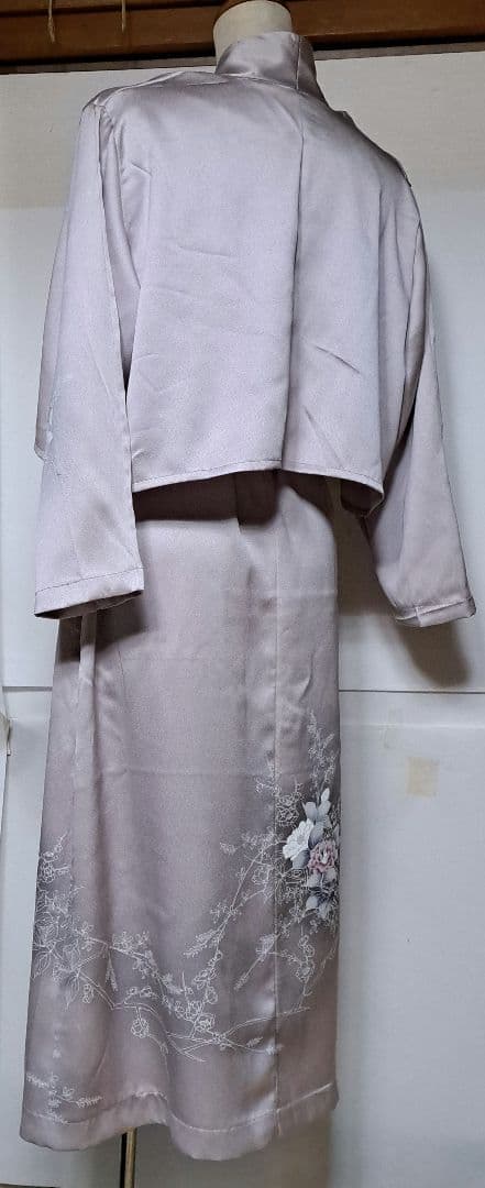 薄紫色花柄訪問着リメイクボレロ付きワンピースドレス