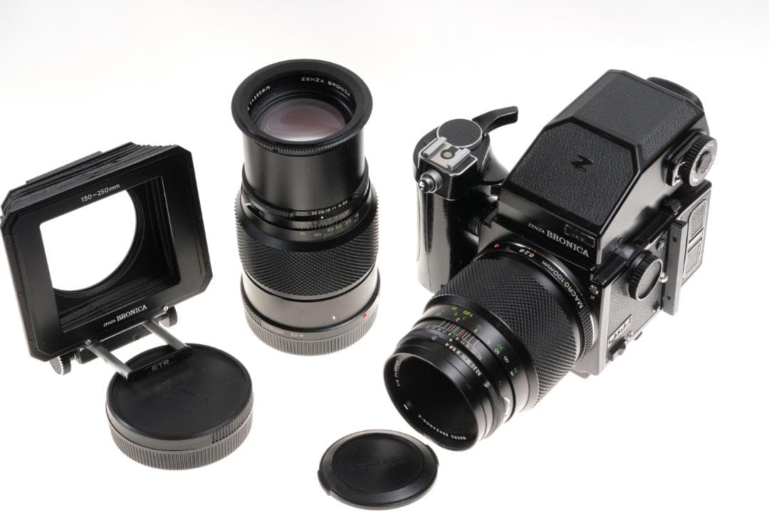 ブロニカ ETRS AE-II 100mmマクロ ＆250mm 蛇腹フード付