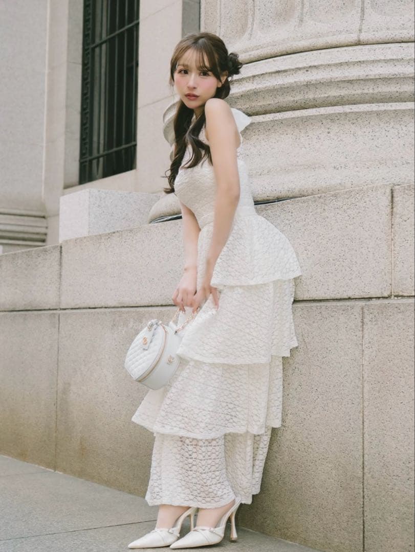 Darich♡バックリボンフラワーレースティアードロングドレス　(Free)