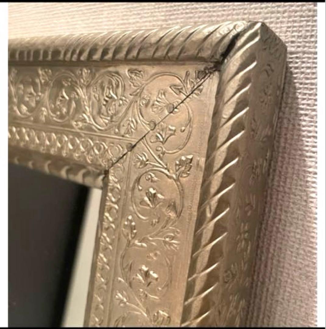 レア　壁掛け鏡 大きめ シルバー　インド　ハンドメイド