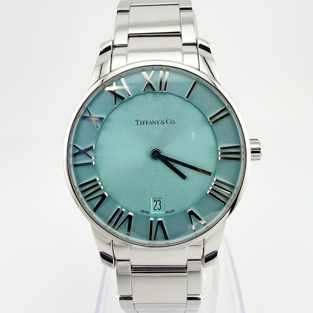 希少 極美品 ティファニー アトラス 2ハンド ティファニーブルー メンズ腕時計