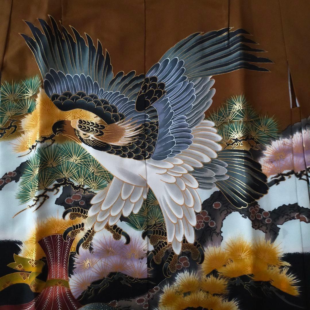 七五三 男の子 5歳 着物 セット 一式 鷹 松 帽子 御簾 笛 0508