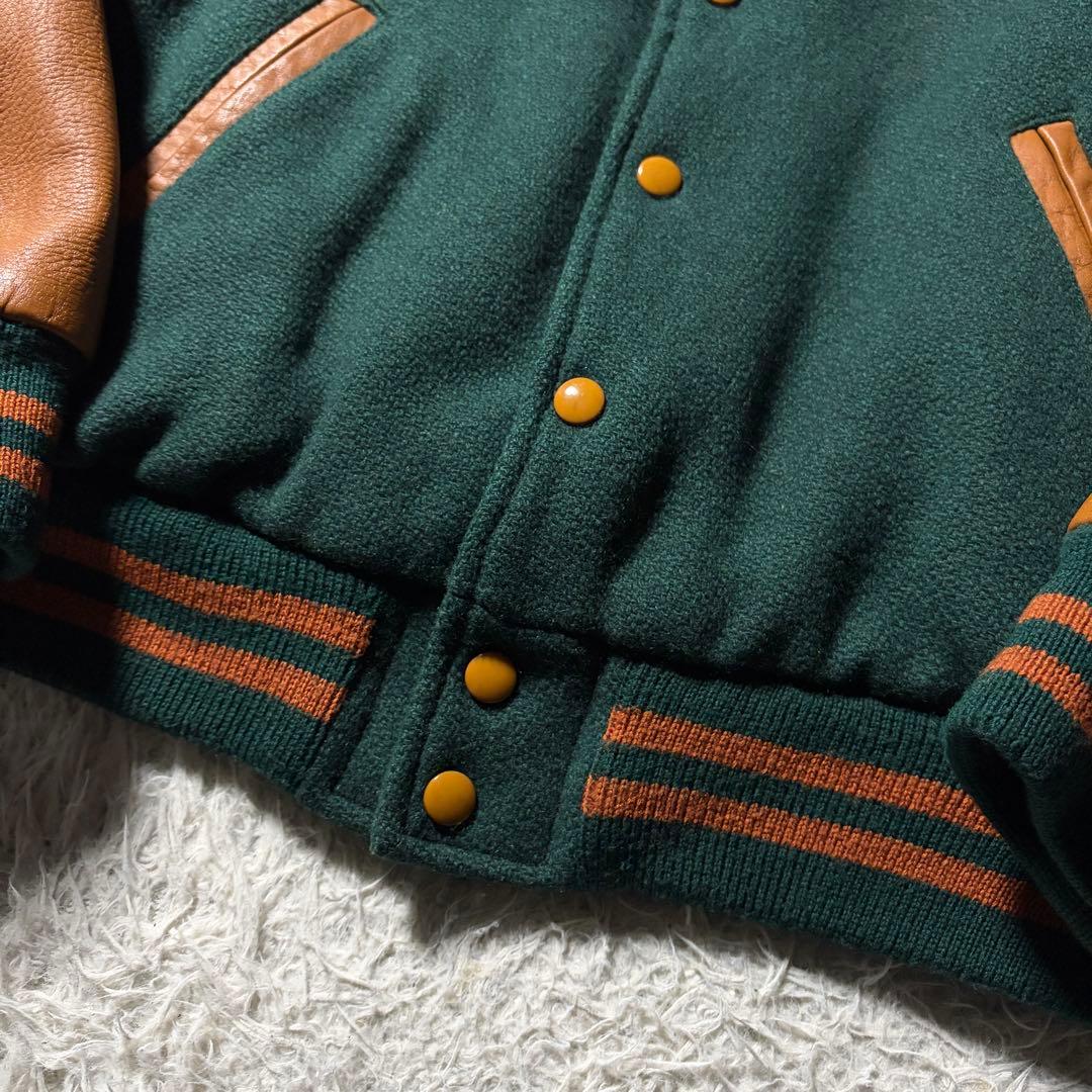 強*欲様 美品/希少✨VAN JACKET スタジャン　袖レザー　グリーン　ブラ