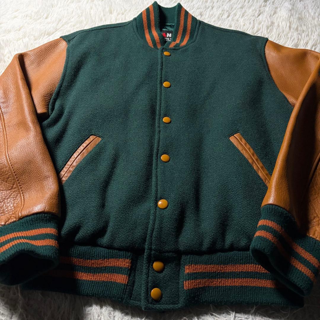 強*欲様 美品/希少✨VAN JACKET スタジャン　袖レザー　グリーン　ブラ
