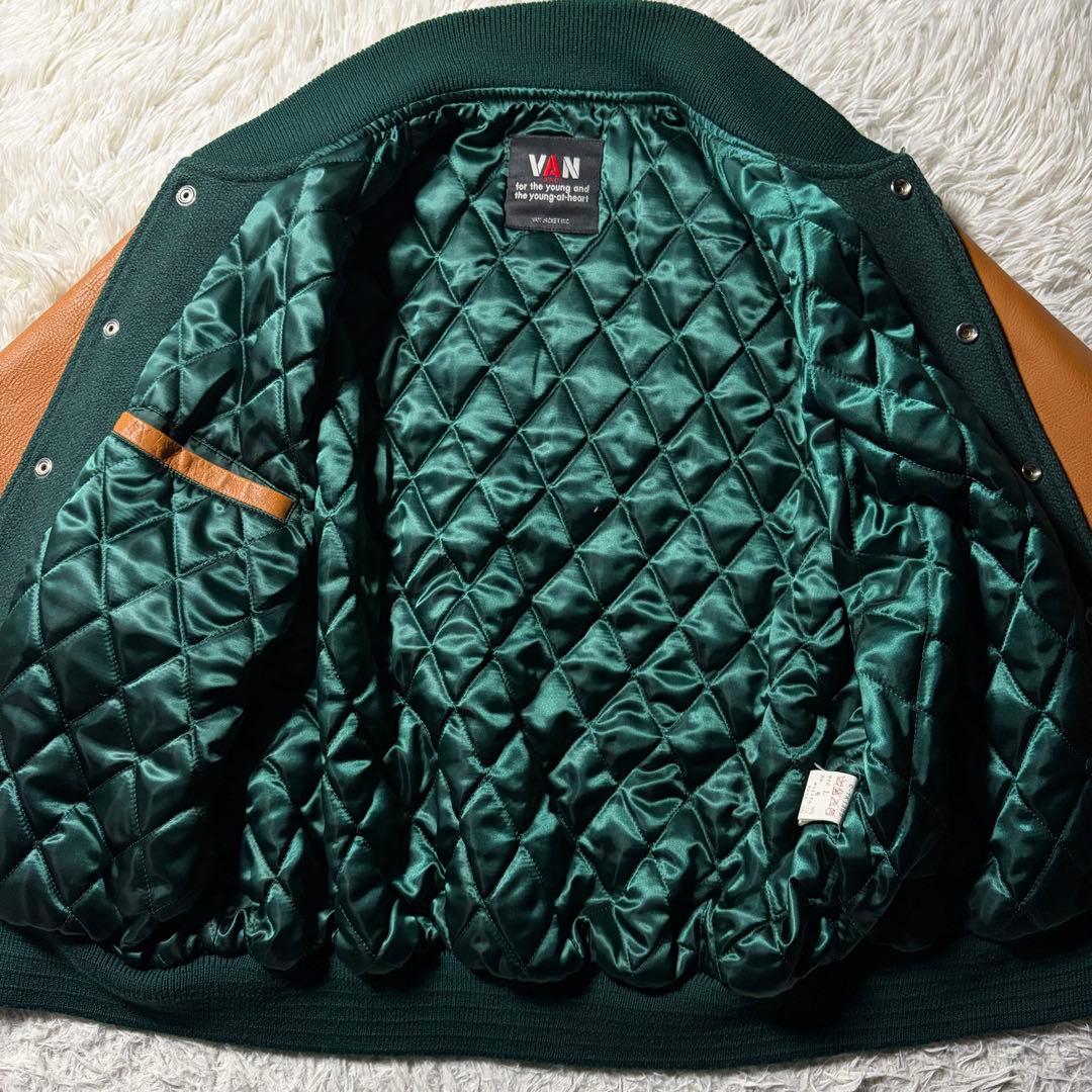 強*欲様 美品/希少✨VAN JACKET スタジャン　袖レザー　グリーン　ブラ