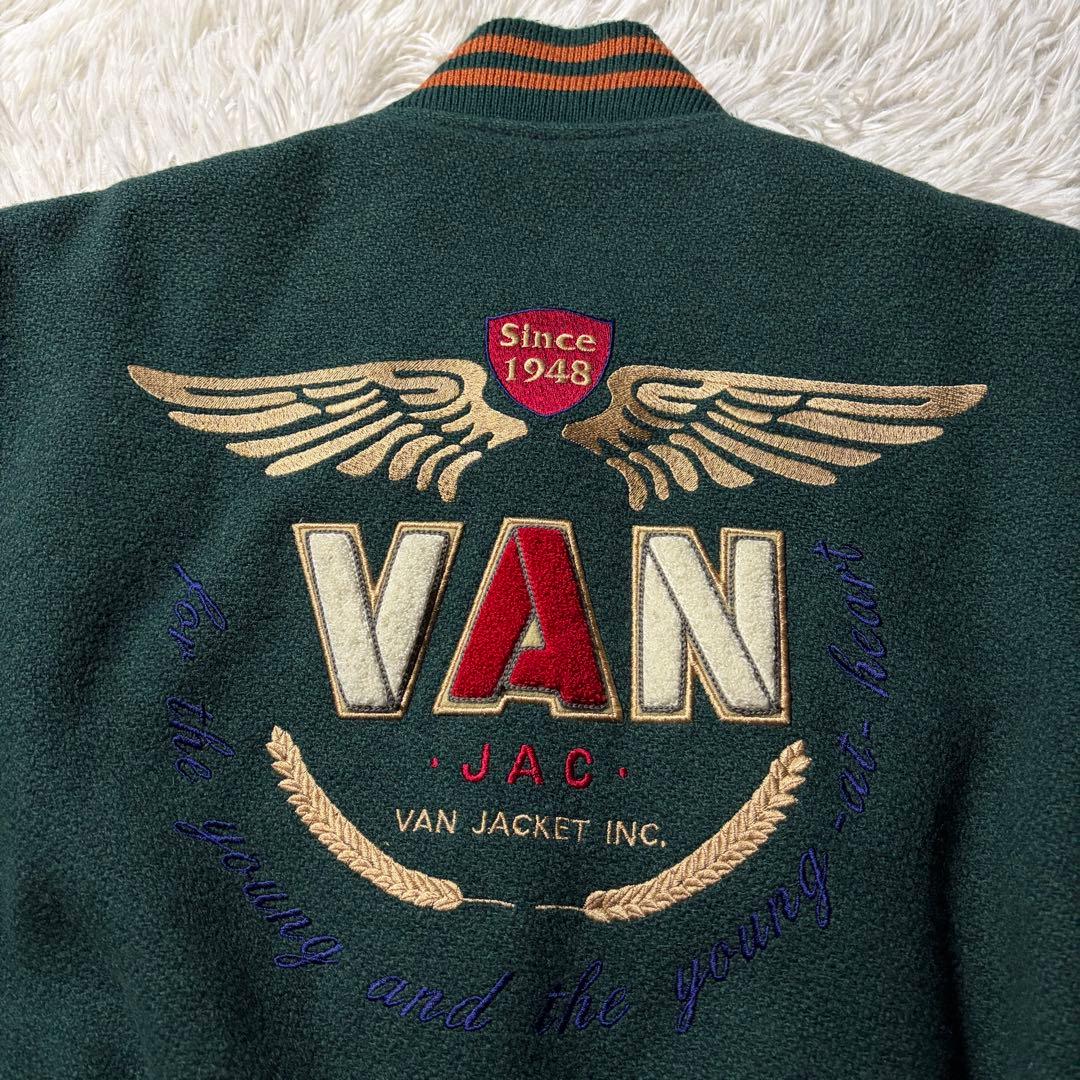 強*欲様 美品/希少✨VAN JACKET スタジャン　袖レザー　グリーン　ブラ