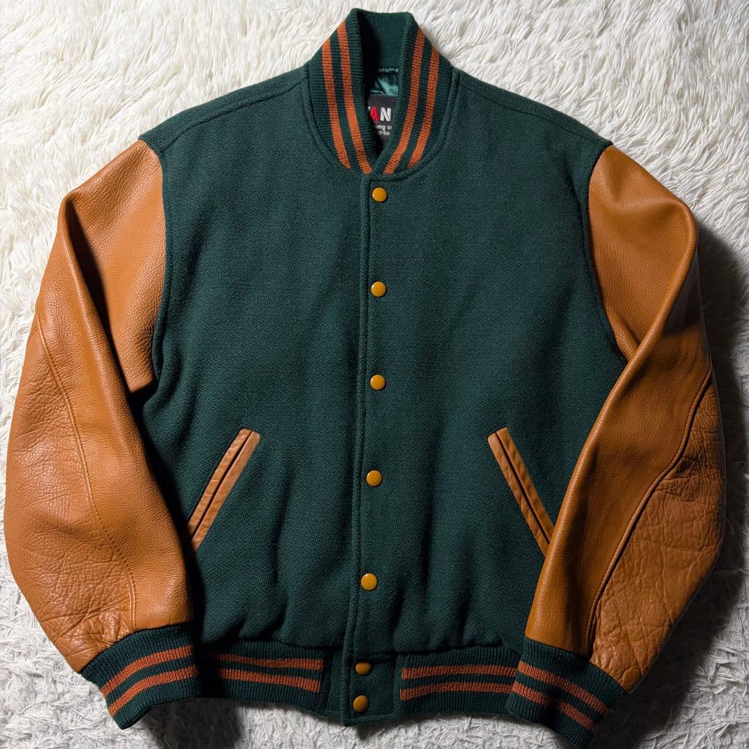 強*欲様 美品/希少✨VAN JACKET スタジャン　袖レザー　グリーン　ブラ