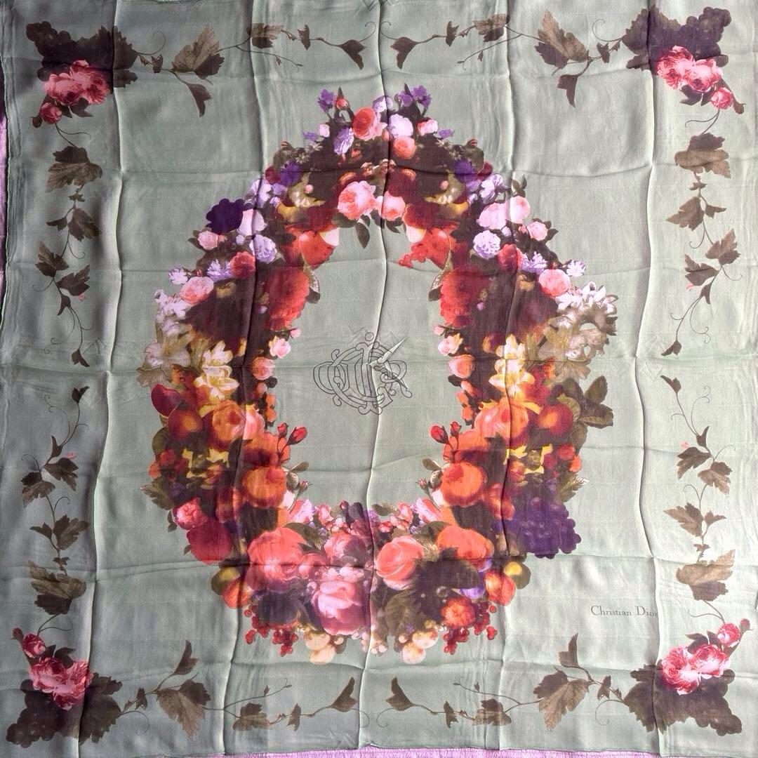 Christian Dior 大判　花柄　シルクスカーフ/ストール　美品　レア