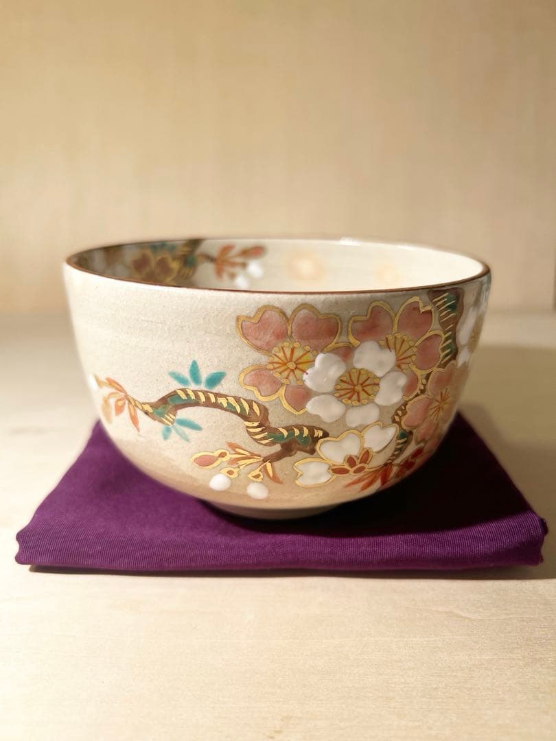 京焼　乾山写　桜の図　抹茶茶碗