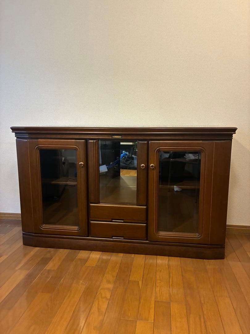 木製キャビネット ガラス扉付 アンティークオールド