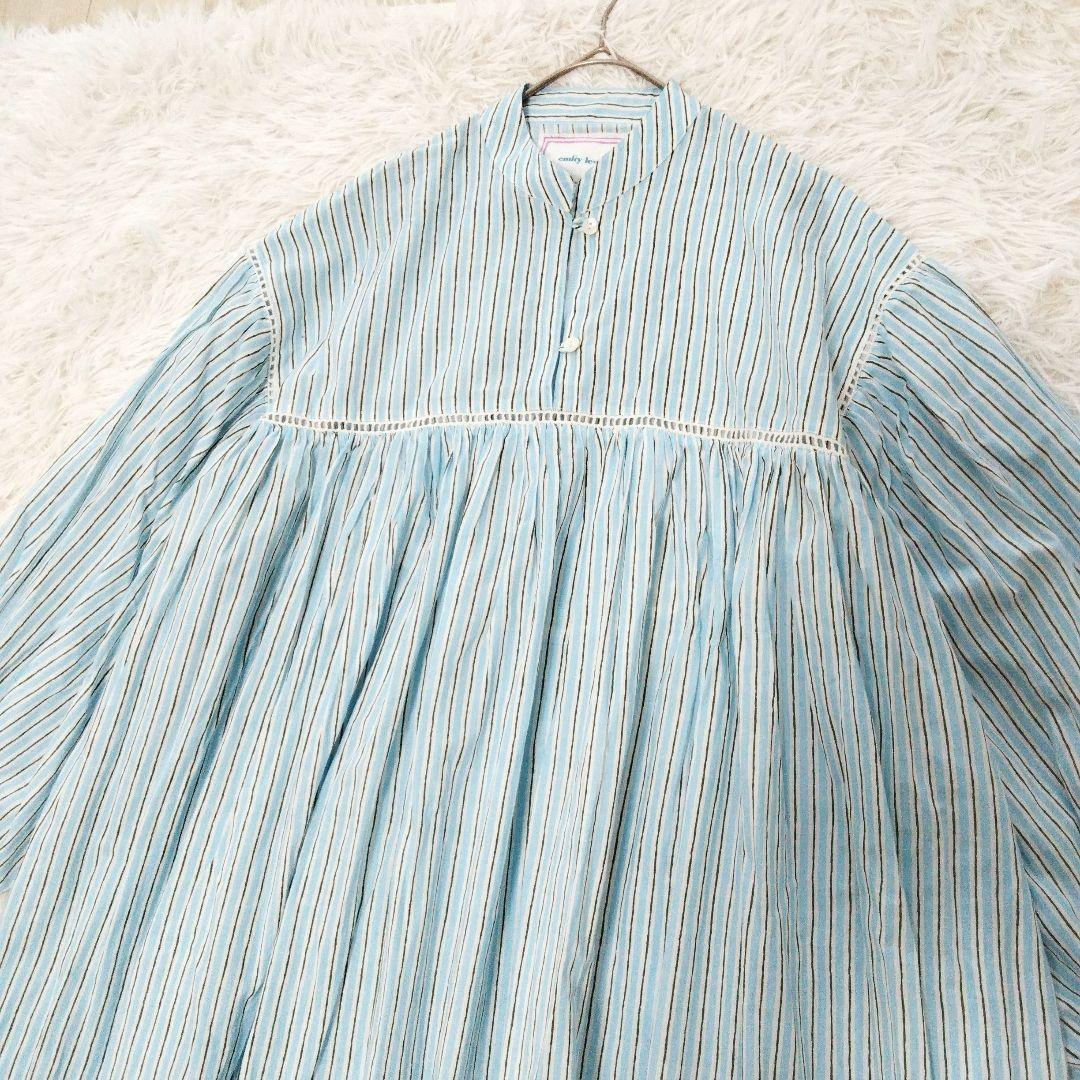 極美品❉ emily levine コットンストライプワンピース バンドカラー