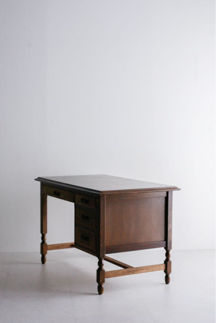 片袖机　アンティーク　デスク　テーブル　無垢材　タモ材　白木　古家具　古道具