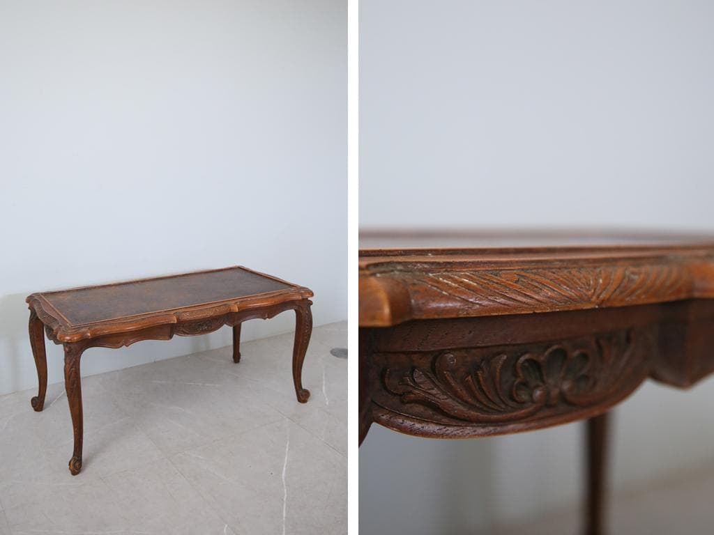 フランスアンティーク木製コーヒーテーブル/センターテーブル机/飾り棚(90-29