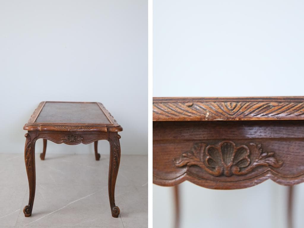 フランスアンティーク木製コーヒーテーブル/センターテーブル机/飾り棚(90-29