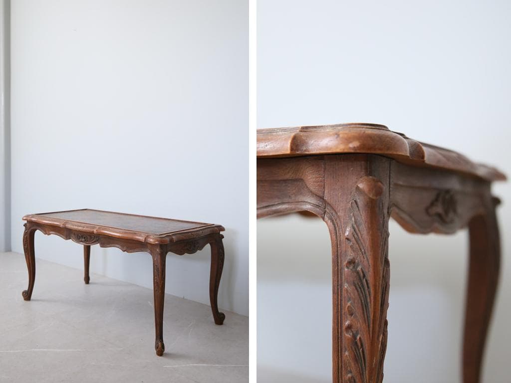 フランスアンティーク木製コーヒーテーブル/センターテーブル机/飾り棚(90-29