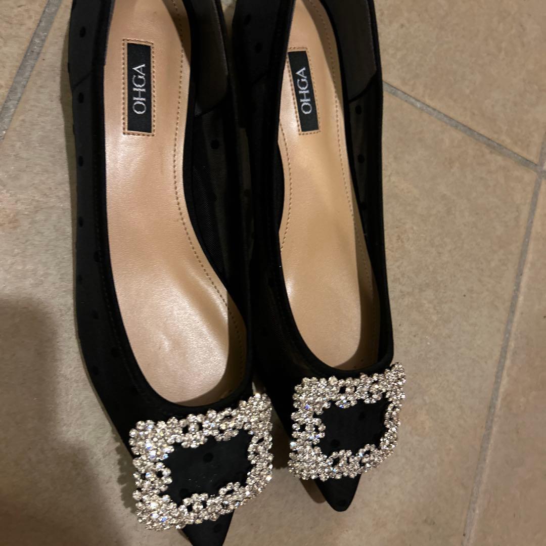 美品　OHGA TULLE DOT BIJOU PUMPS 23.5