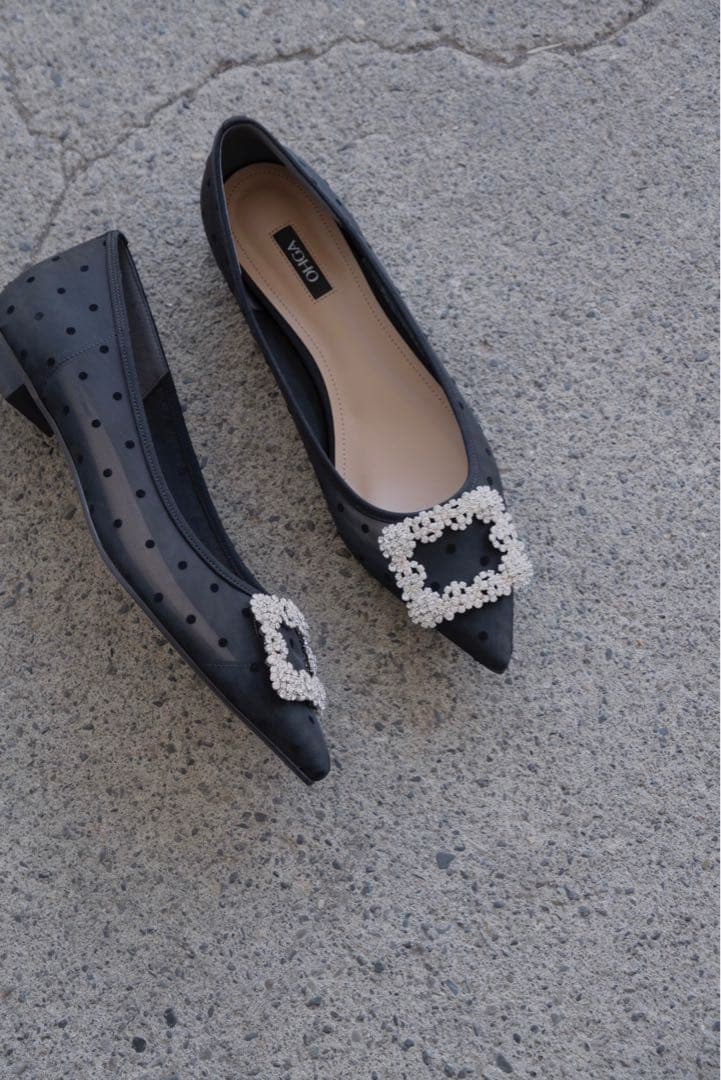 美品　OHGA TULLE DOT BIJOU PUMPS 23.5