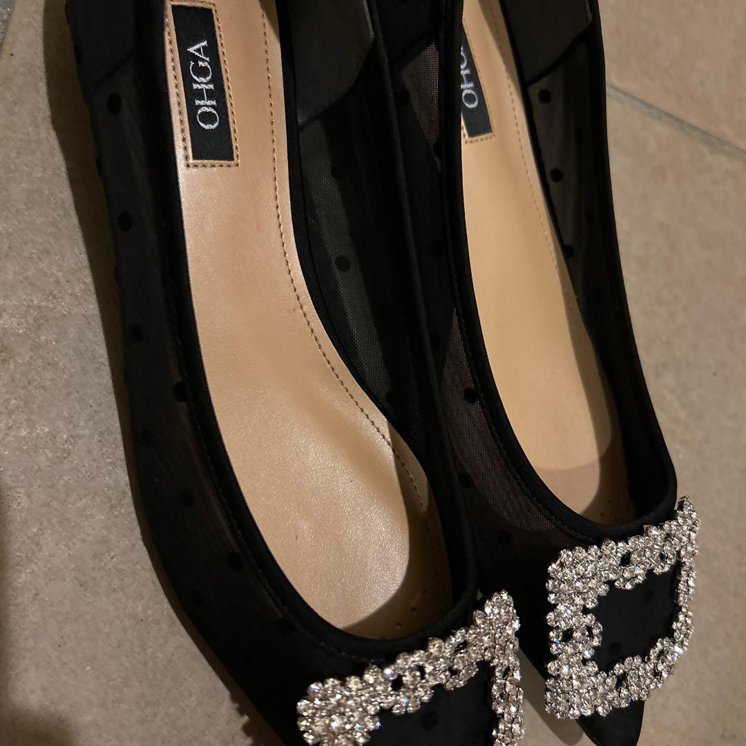美品　OHGA TULLE DOT BIJOU PUMPS 23.5